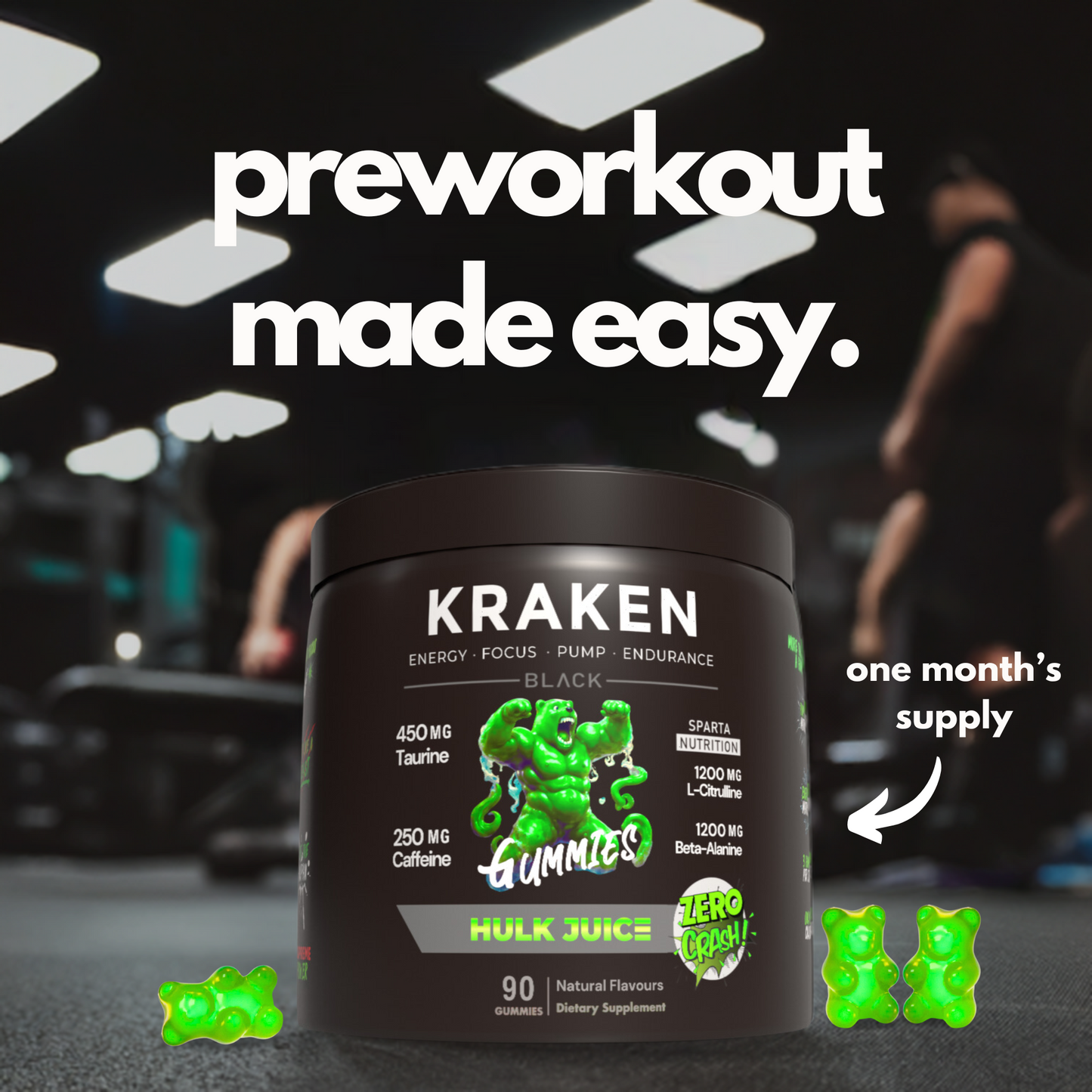 Kraken Stim Pre-Workout Gummies for Focus, Energy & Endurance 90 pcs