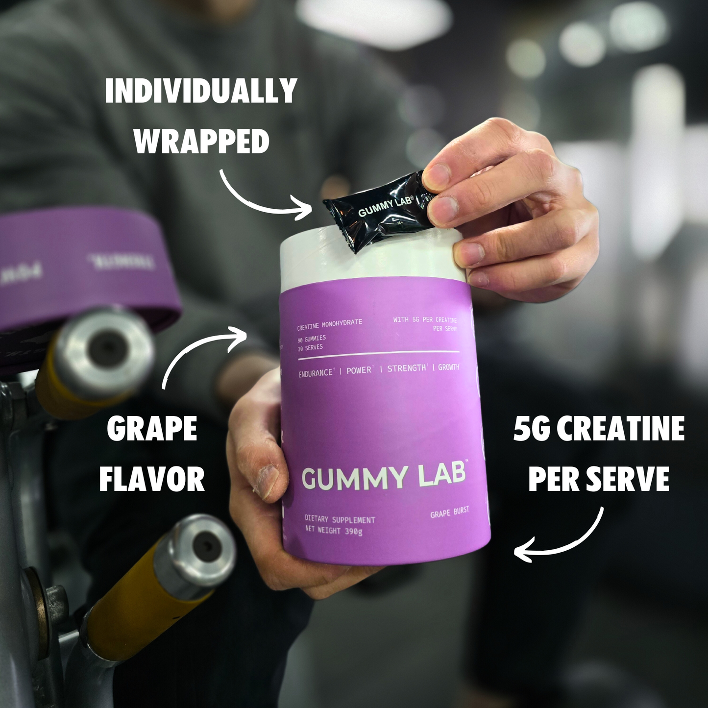 Creatine Monohydrate Gummies 5G Grape Burst 90 Individually Wrapped Pieces