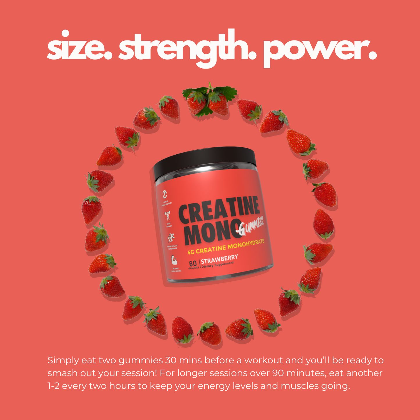Creatine Monohydrate Gummies 4g per serve - Strawberry image 4