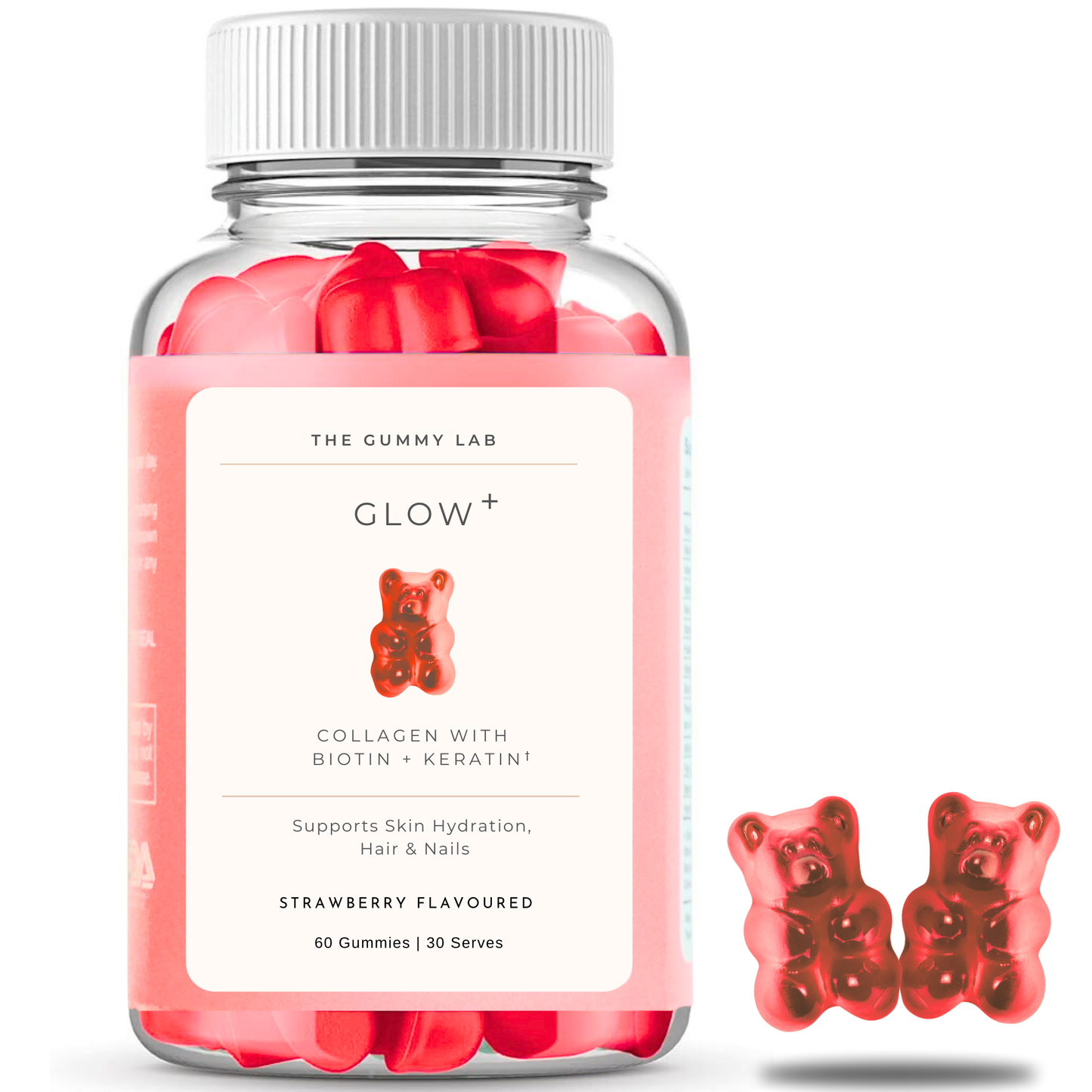Glow+ Collagen Gummies with Biotin & Hydrolyzed Keratin - Strawberry Flavour