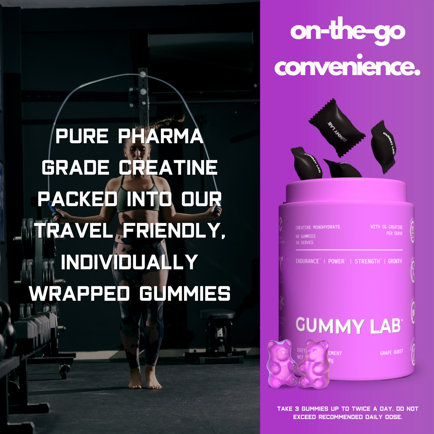 Creatine Monohydrate Gummies 5G Grape Burst 90 Individually Wrapped Pieces