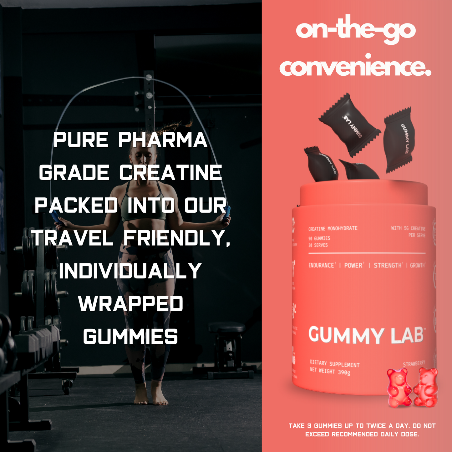 Creatine Monohydrate Gummies 5G Strawberry 90 Individually Wrapped Pieces