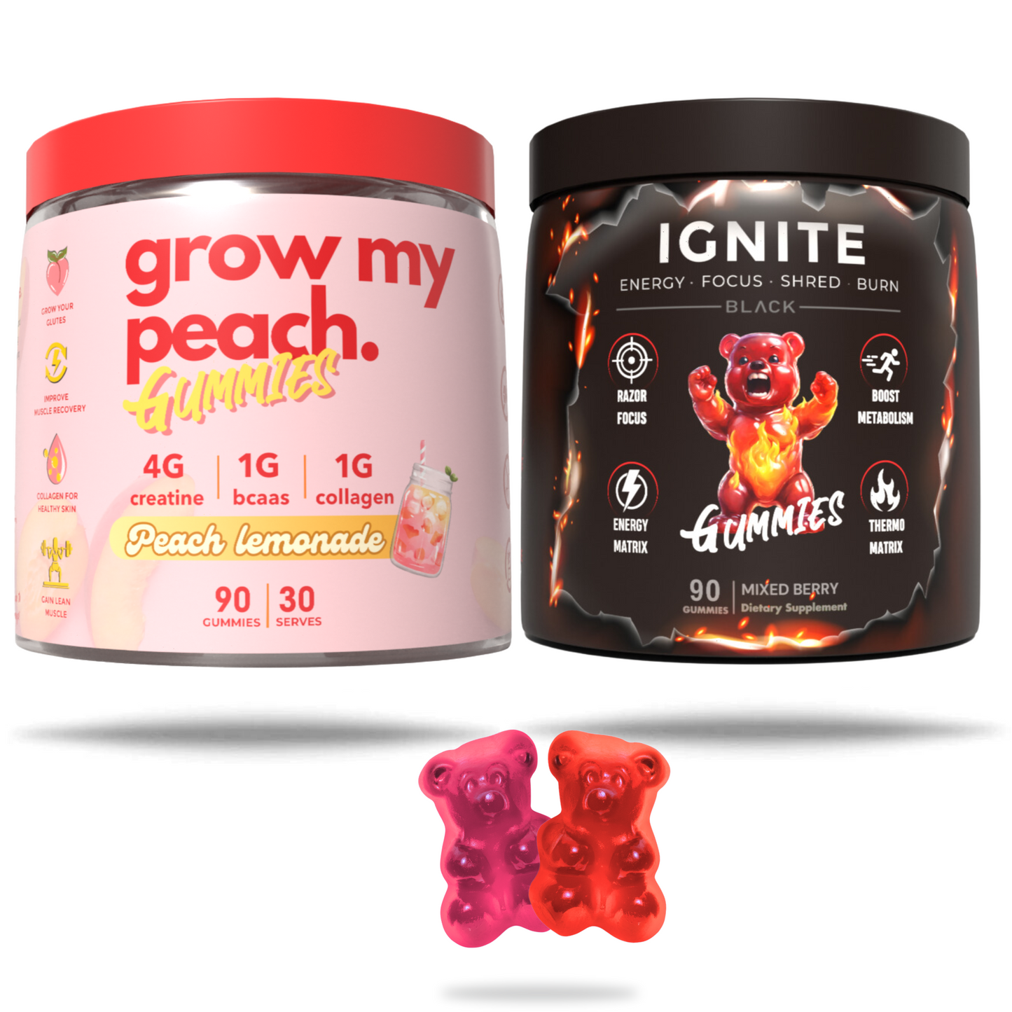 Booty Builder Gummies + Ignite Stimulant Thermogenic Fat Burner Gummies
