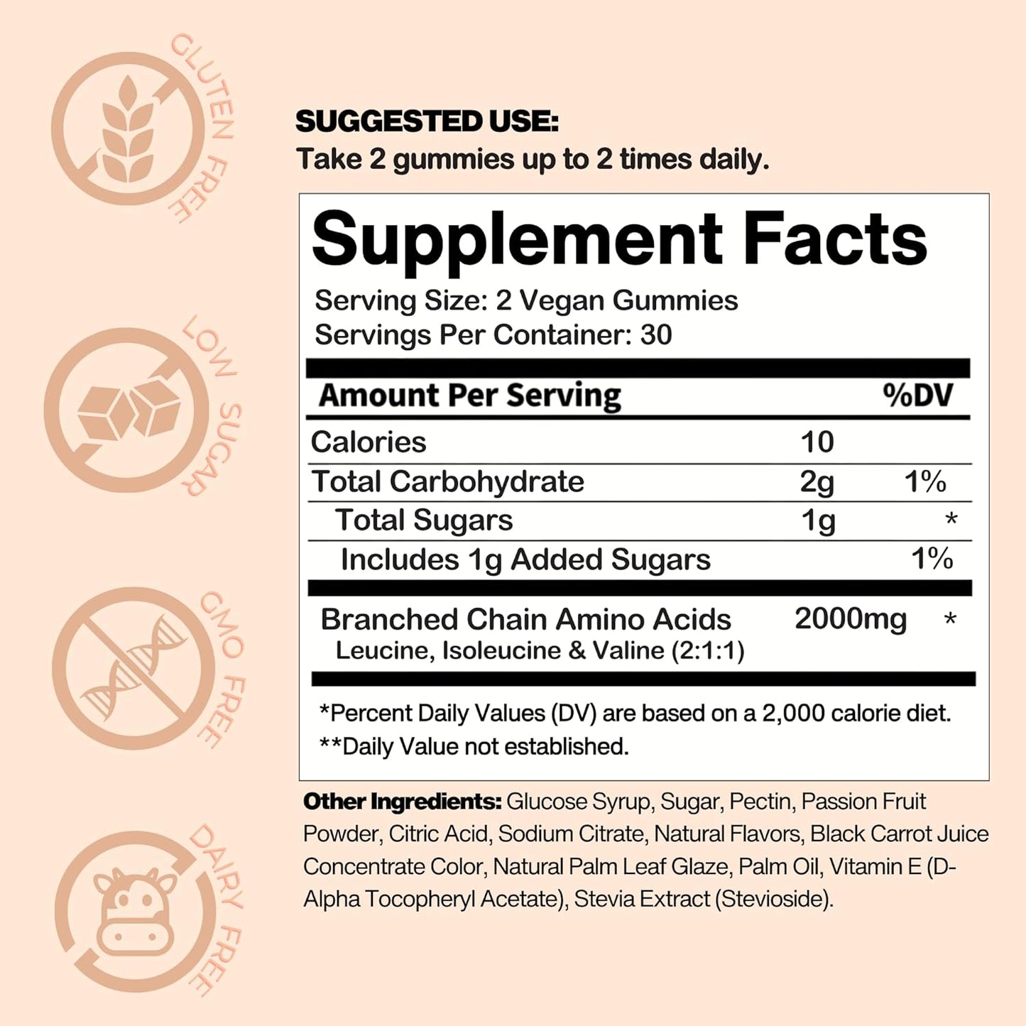 BCAA Gummies - 2:1:1 Branched Chain Amino Acids Peach Flavour