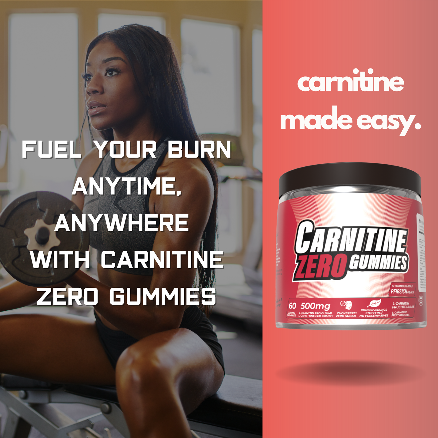 L-Carnitine Gummies 1000mg German Engineered Peach Flavour image 1