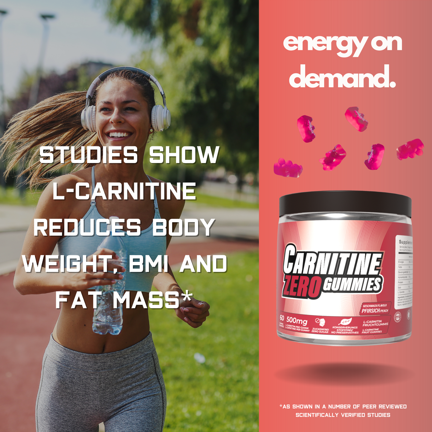 L-Carnitine Gummies 1000mg German Engineered Peach Flavour image 3