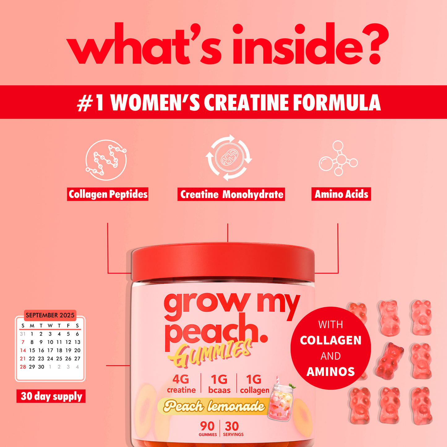 Grow My Peach Gummies - Booty Builder with Creatine, BCAAs & Collagen