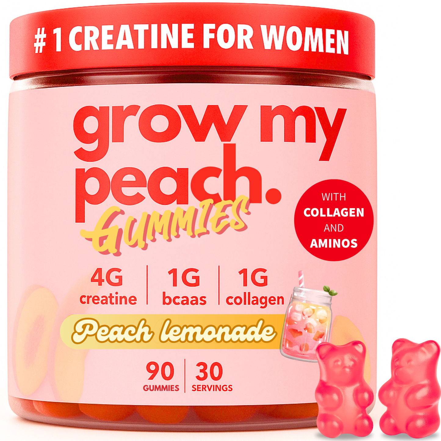 Grow My Peach Gummies - Booty Builder with Creatine, BCAAs & Collagen