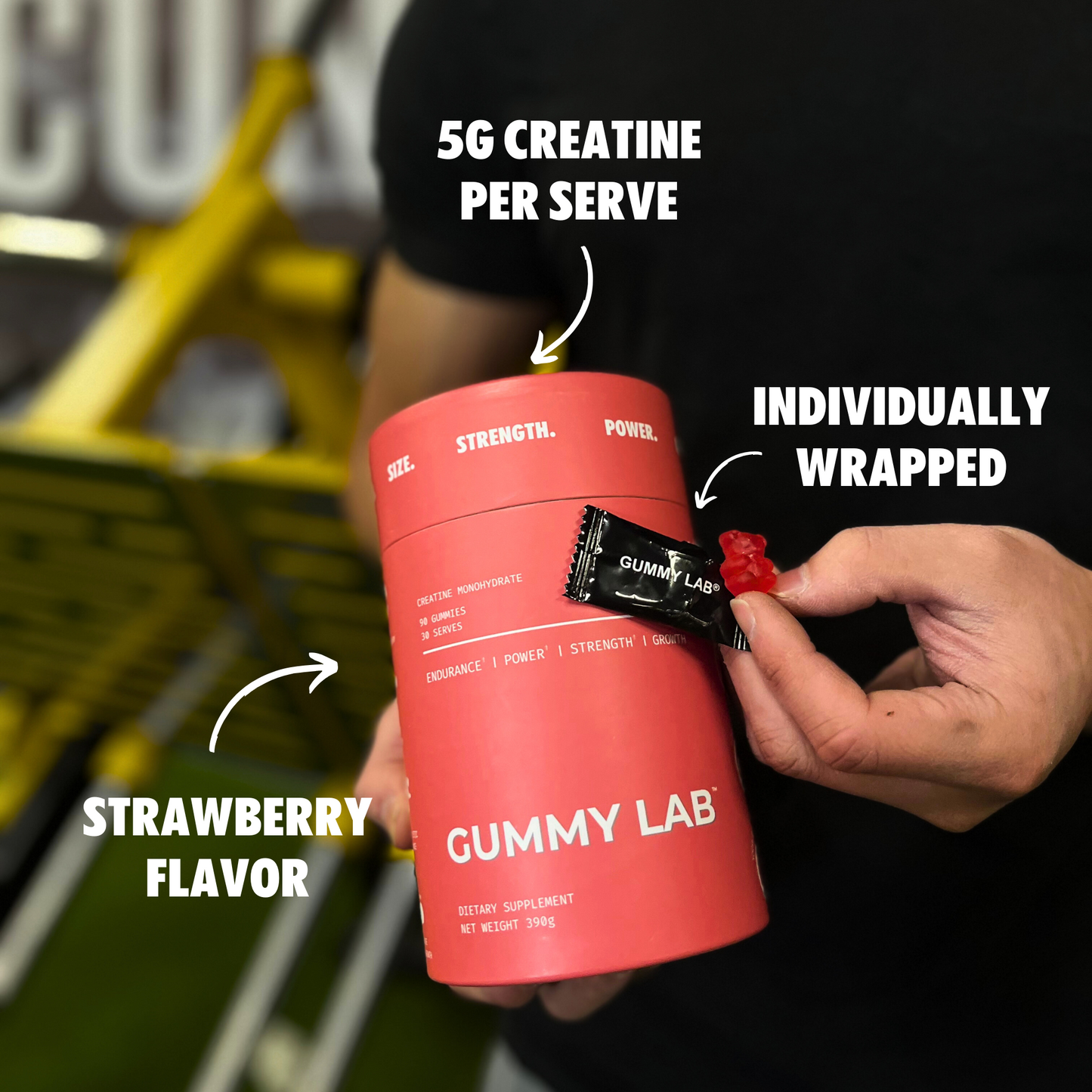 Creatine Monohydrate Gummies 5G Strawberry 90 Individually Wrapped Pieces