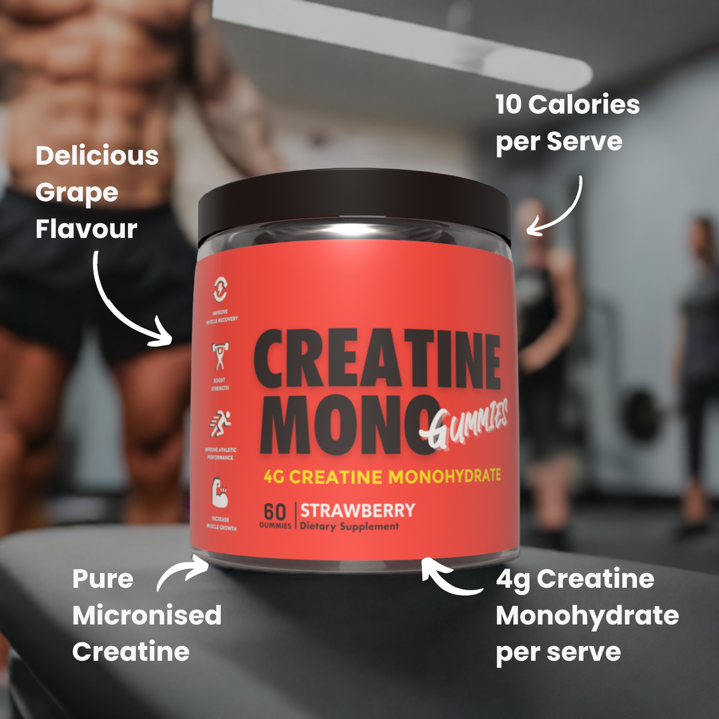 Creatine Monohydrate Gummies 4g per serve - Strawberry image 3