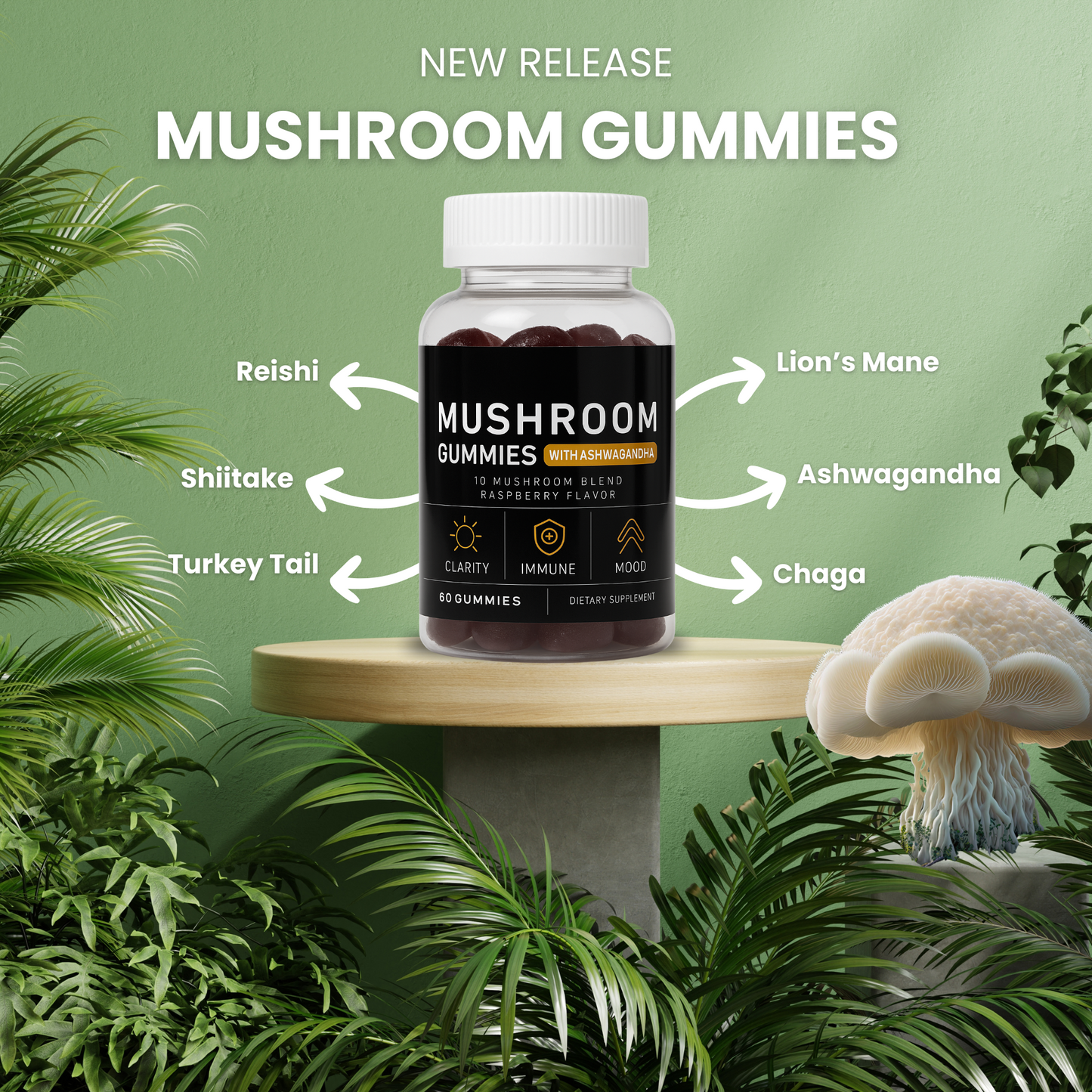 10 in 1 Mushroom Blend Gummies with Reishi, Lion's Mane & Chaga