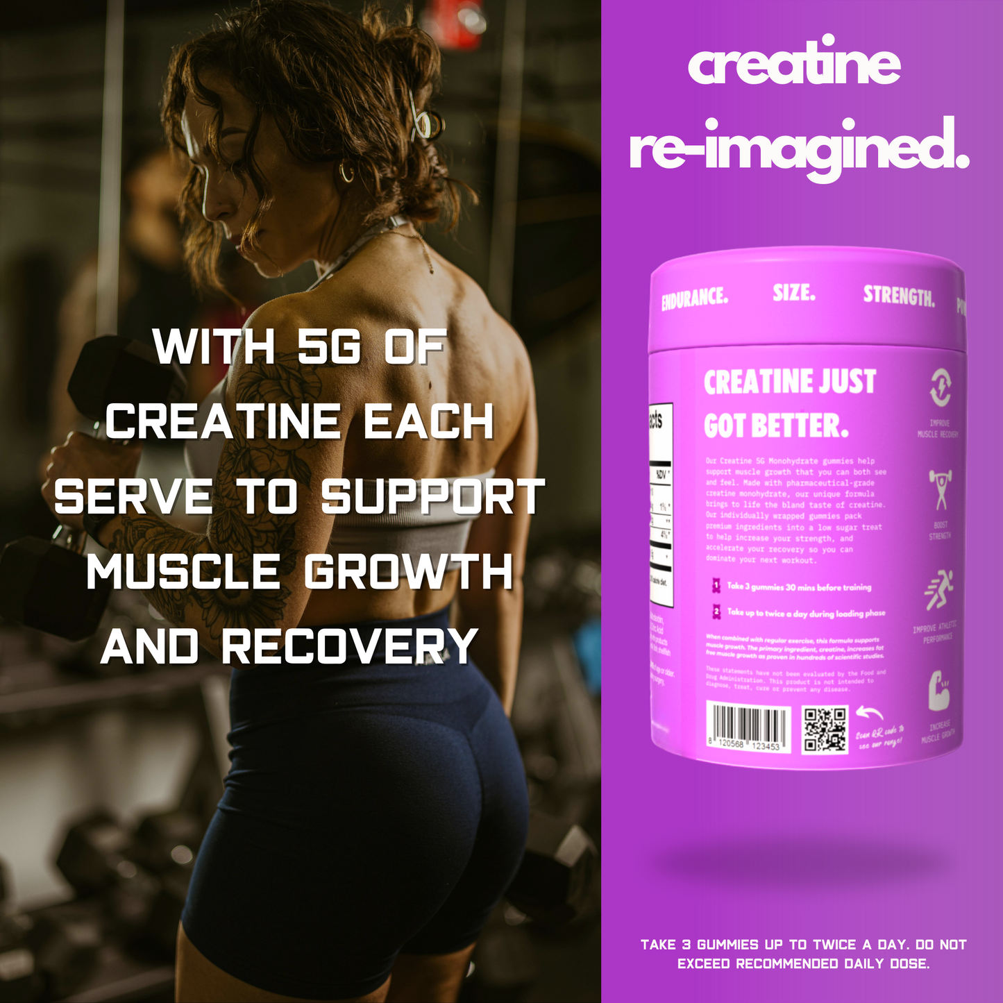 Creatine Monohydrate Gummies 5G Grape Burst 90 Individually Wrapped Pieces
