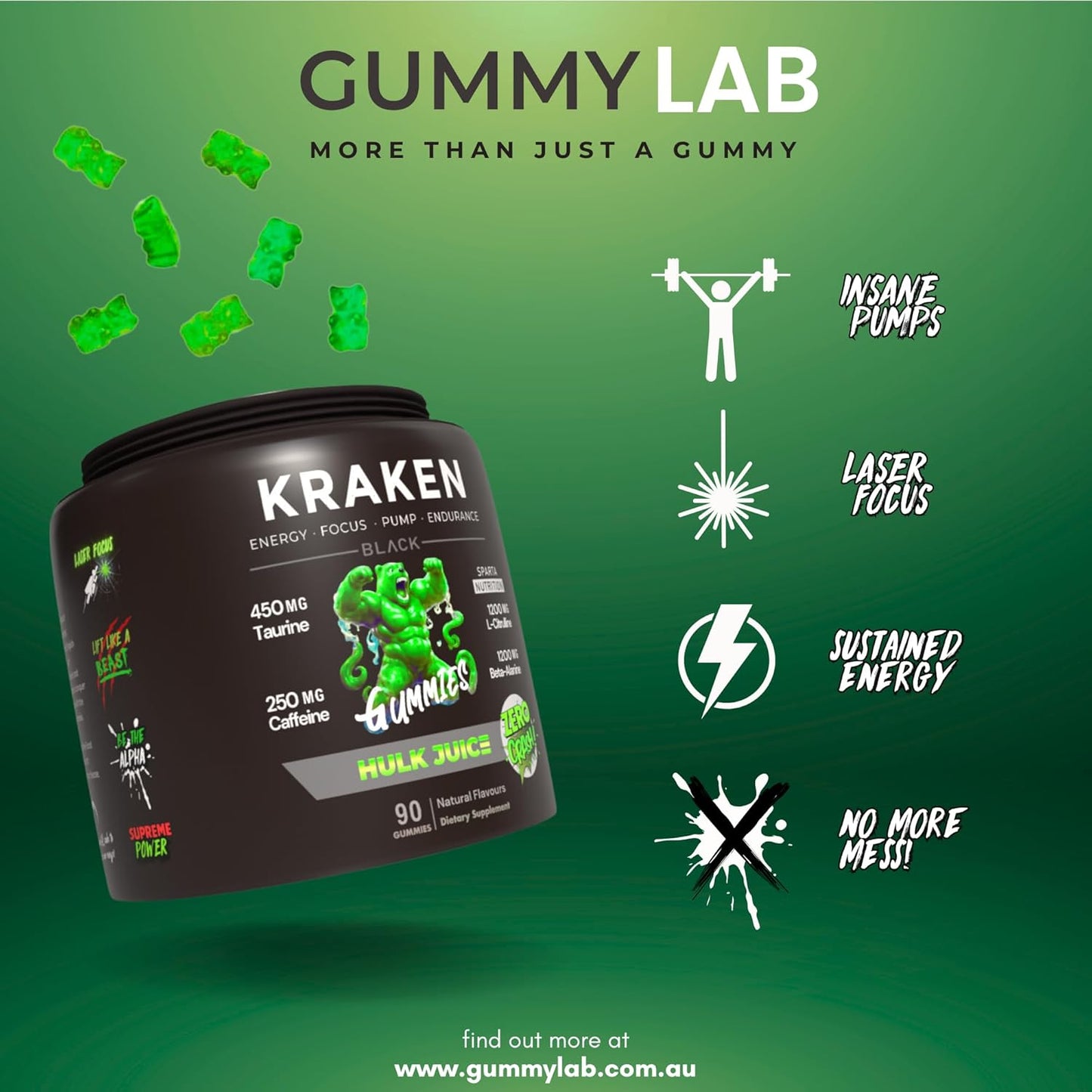 Kraken Gummies - Stim Pre Workout Gummies 60 Serves