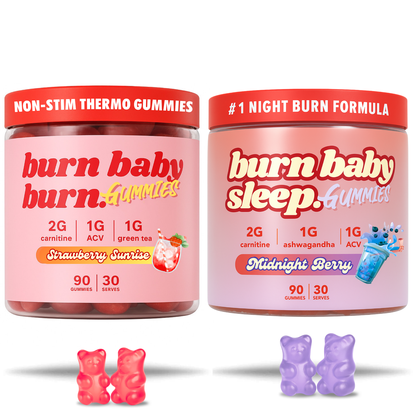 Burn Baby Duo – Day & Night Burn Gummies with Ashwagandha & L-Carnitine | Twin Pack