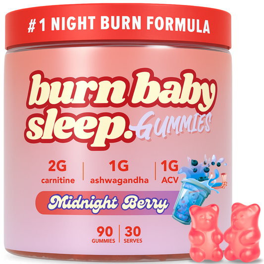 Burn Baby Sleep – Nighttime Vegan Gummies with ACV, L-Carnitine & Ashwagandha | Midnight Berry | 90 Gummies (30 Servings)