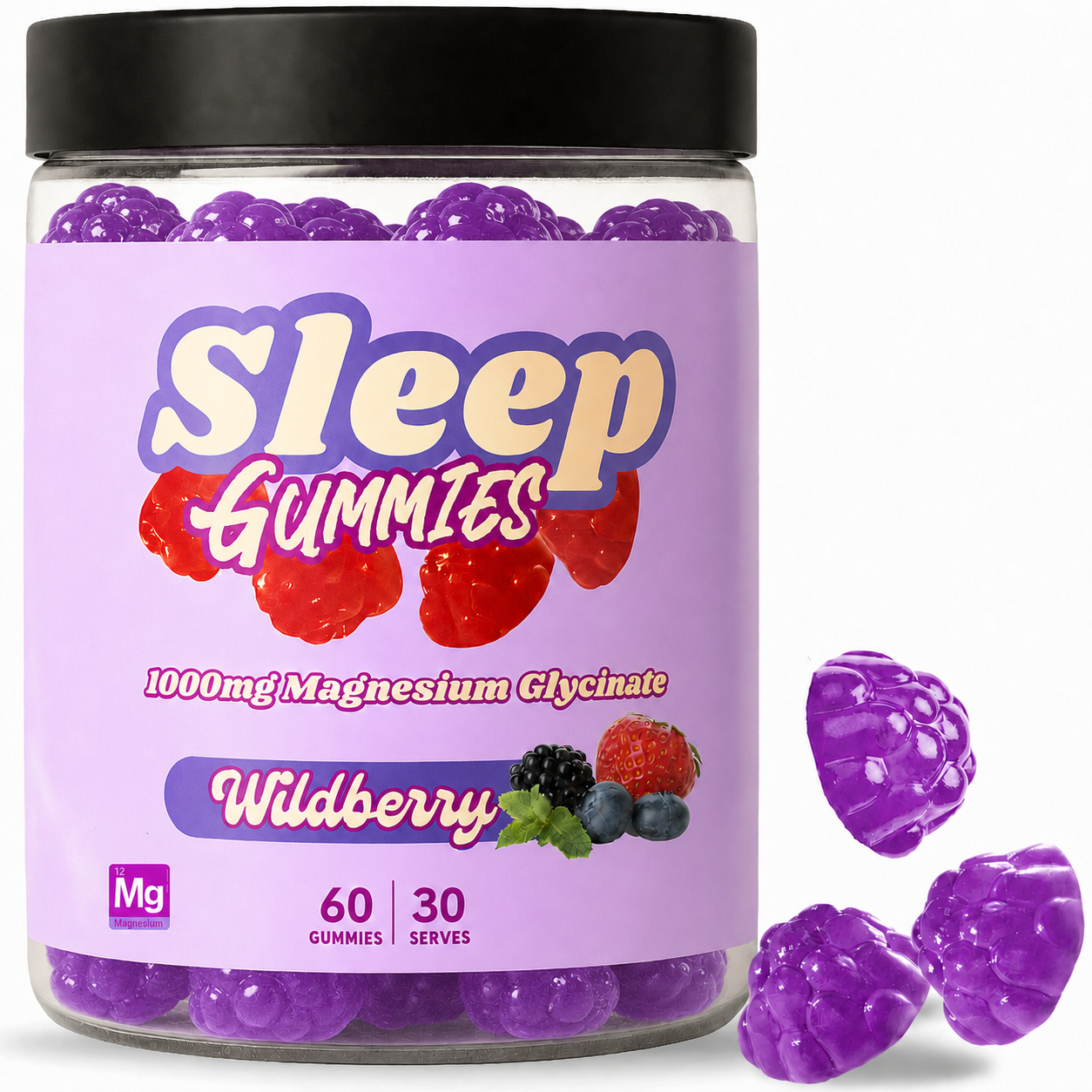 Sleep Gummies with Magnesium Glycinate – 1000mg Wildberry Flavor 30 Servings
