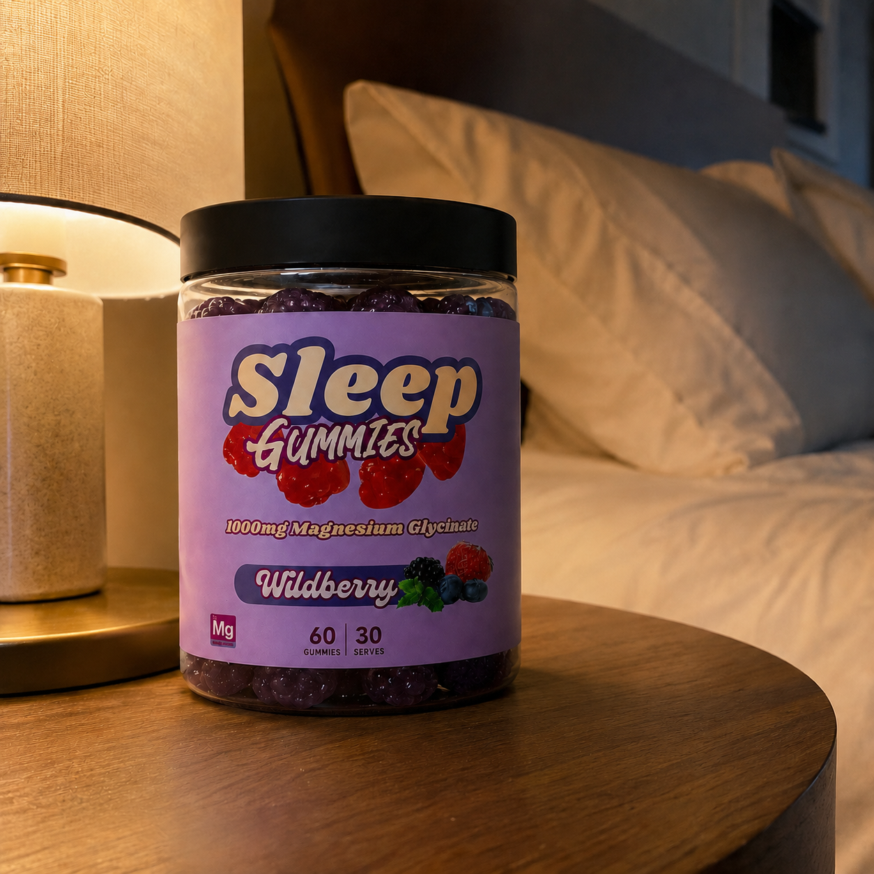 Sleep Gummies with Magnesium Glycinate – 1000mg Wildberry Flavor 30 Servings