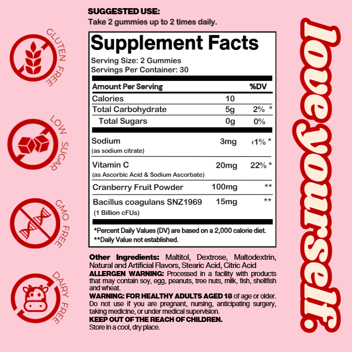 Feminine Balance Probiotic Gummies for Women with Cranberry