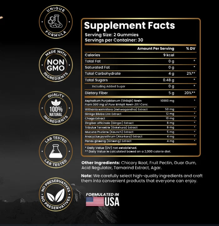 Shilajit Gold Gummies with Ashwagandha, Gokshura & more
