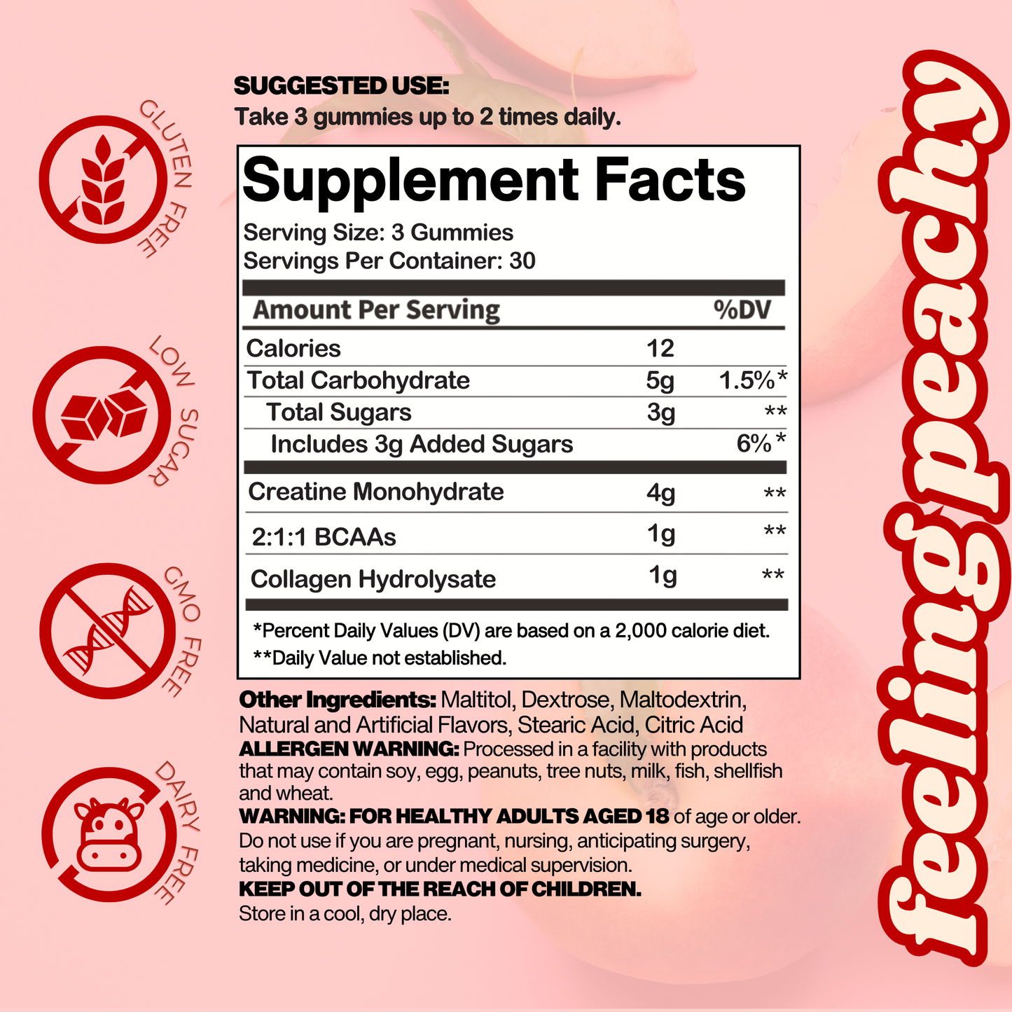 Grow My Peach Gummies - Booty Builder with Creatine, BCAAs & Collagen