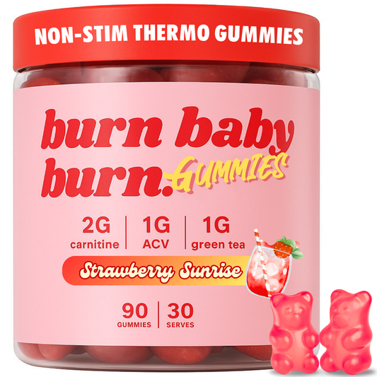 Burn Baby Burn – Daytime Vegan Gummies with ACV, L-Carnitine & Green Tea | Strawberry Sunrise | 90 Gummies (30 Servings)