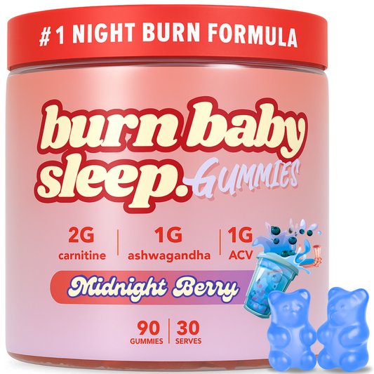 Burn Baby Sleep – Nighttime Vegan Gummies with ACV, L-Carnitine & Ashwagandha | Midnight Berry | 90 Gummies (30 Servings)