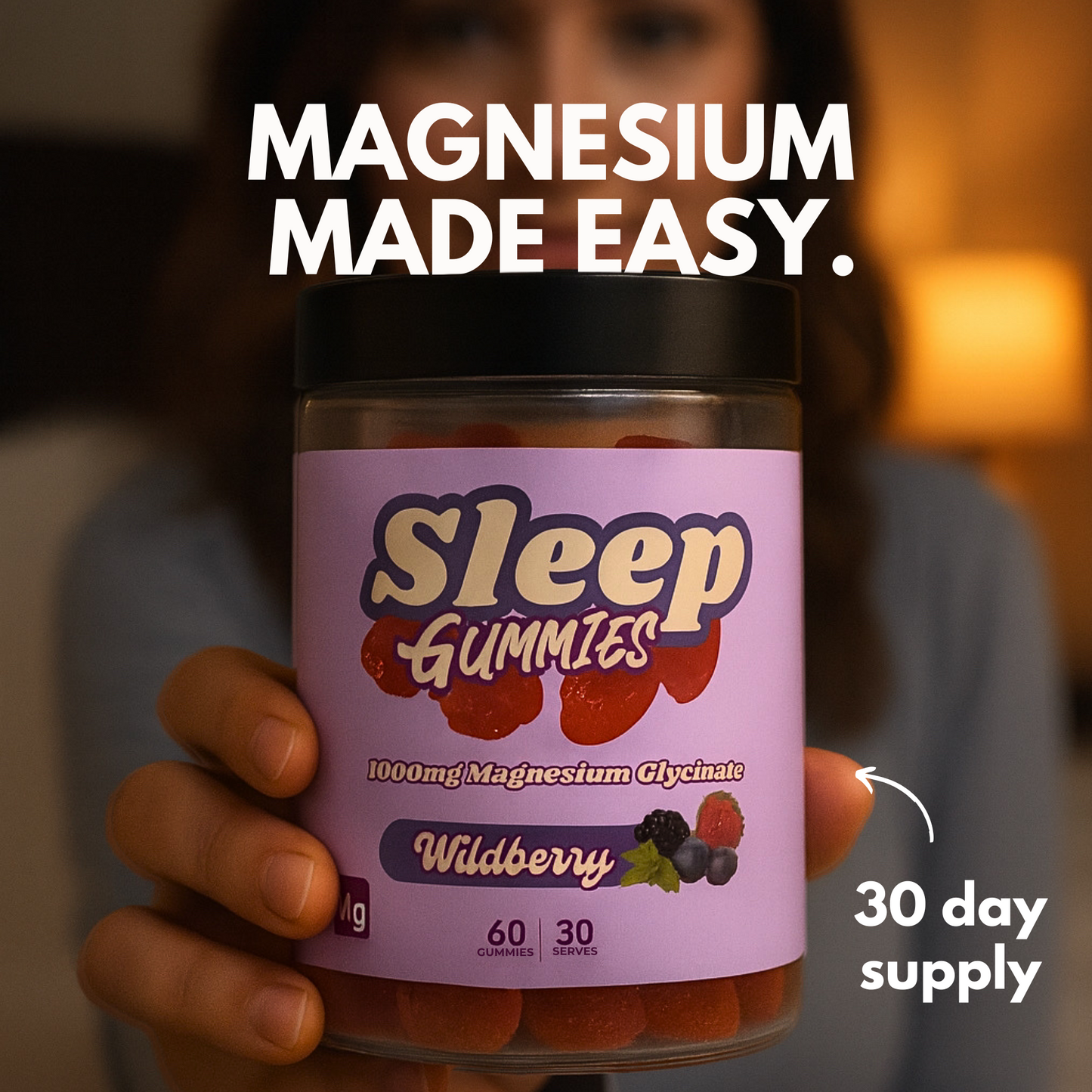 Sleep Gummies with Magnesium Glycinate – 1000mg Wildberry Flavor 30 Servings