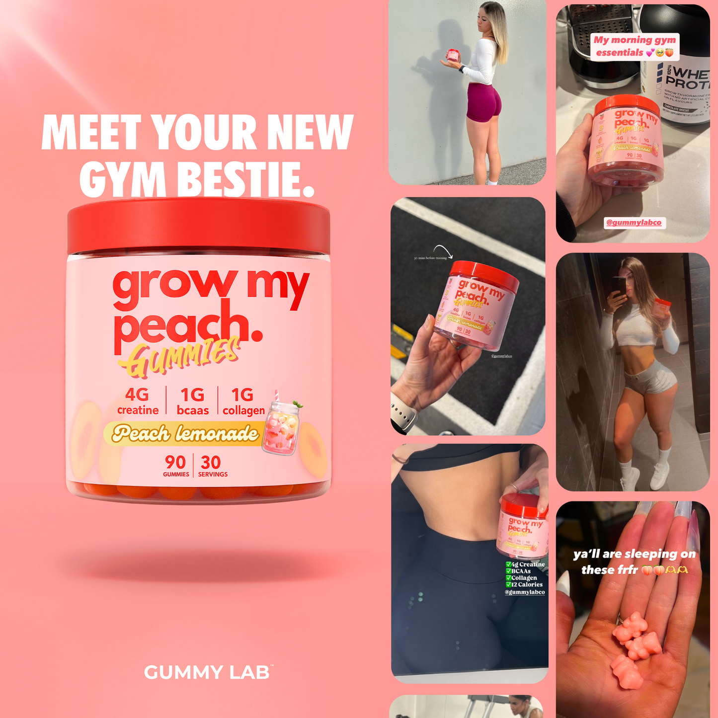 Grow My Peach Gummies - Booty Builder with Creatine, BCAAs & Collagen