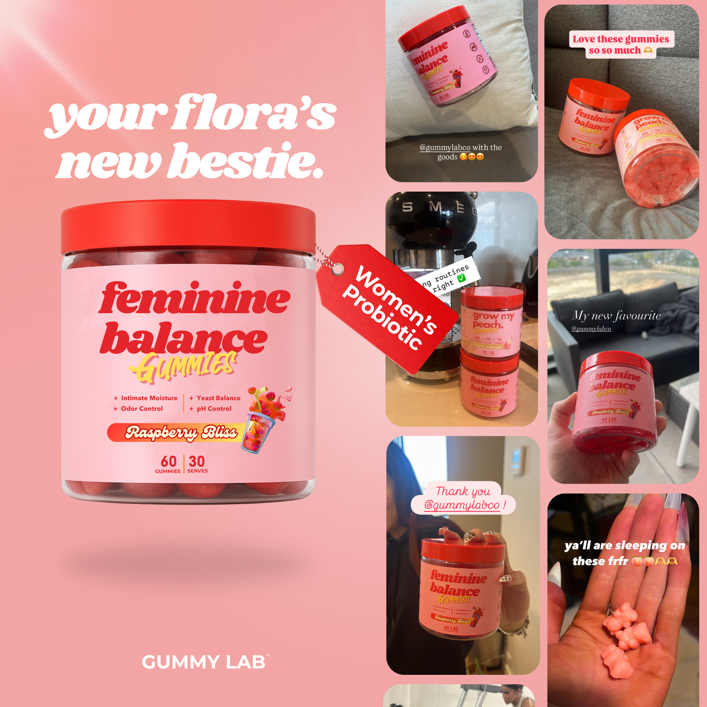 Feminine Balance Probiotic Gummies for Women with Cranberry